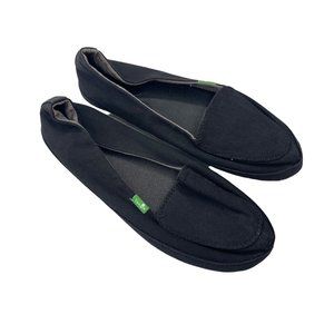 Sanuk Blanche Black Canvas Slip On Casual Beach Shoes Flats Womens size 8